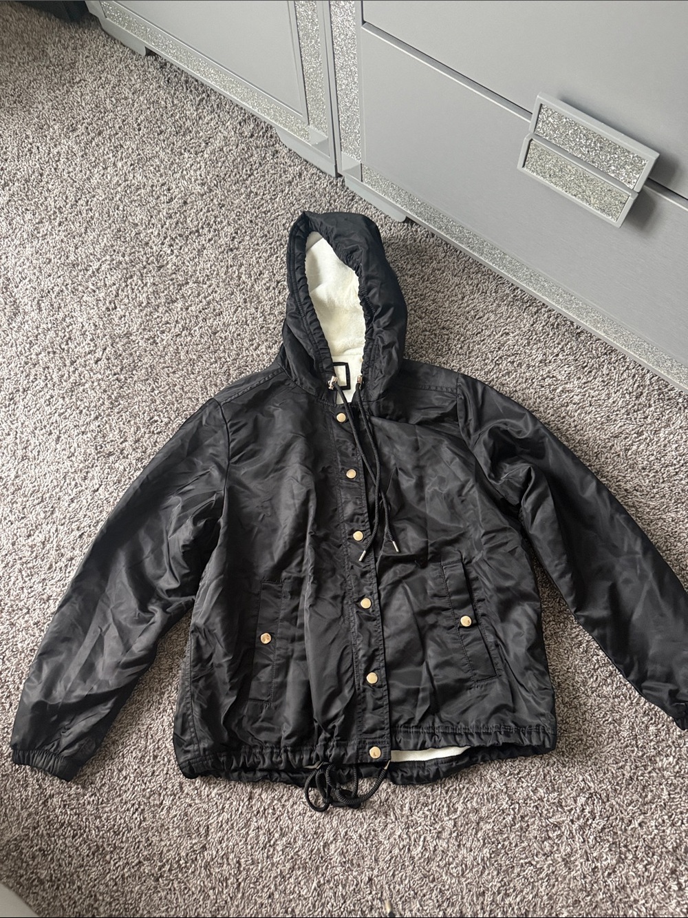 Forever 21 Black Bomber Jacket with Hood